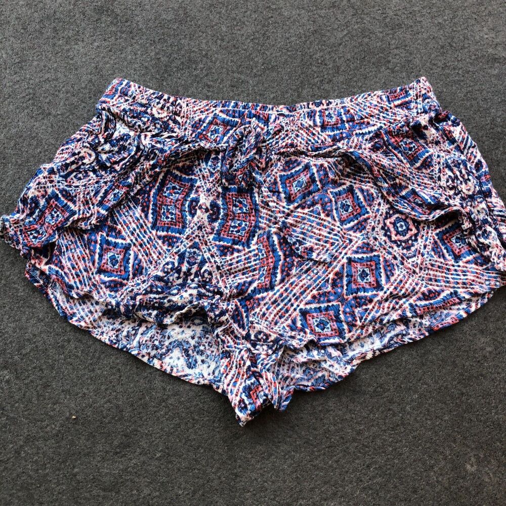 forever 21 mini shorts tribal geometric xs mini red blue white festival thin A13